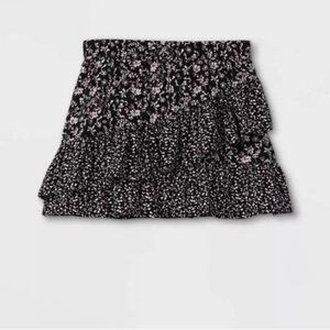Black and pink floral Ruffle Skirt, Size 7/8